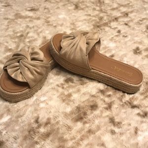 Tan suede platform sandals